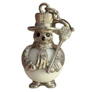 Vintage Monet Snowman Charm White Glass Christmas Winter Signed